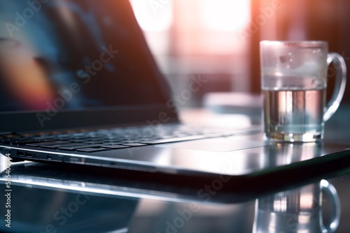 A glass of water on a laptop