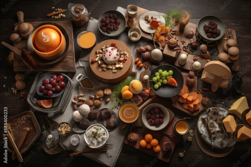 Knolling Gourmet Food - Generative AI Illustration of Food Cuisine Collection
