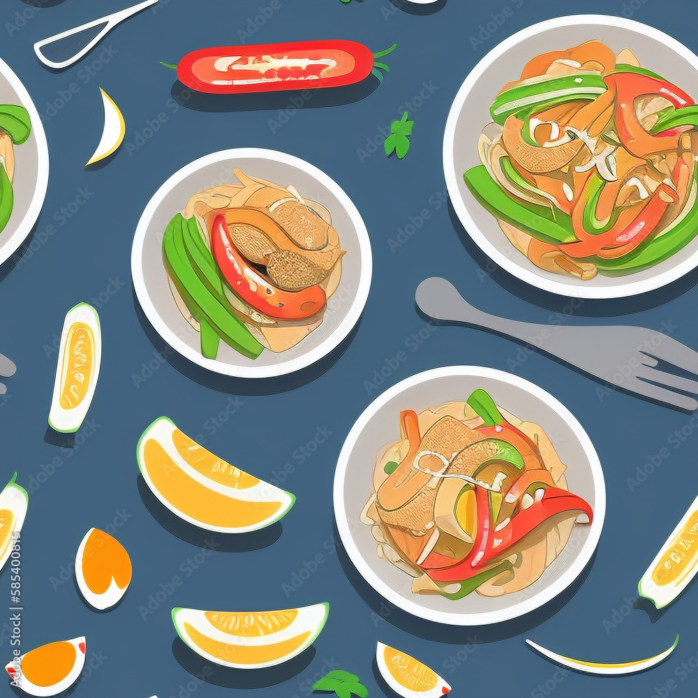 Pad Thai, tiles pattern texture seamless illustration flat