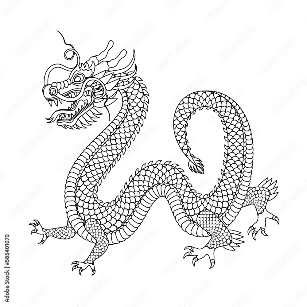 Traditional black white chinese dragon. 2024 Zodiac sign. Vector illustration. Traditional black white chinese dragon. 2024 Zodiac sign. Vector illustration.