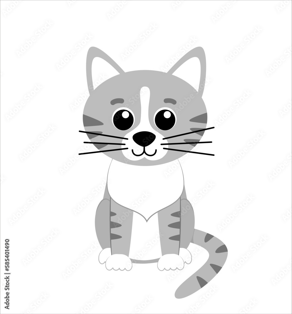 Kitty. Cute grey kitten. Little cat. Flat, cartoon, vector Kitty. Cute grey kitten. Little cat. Flat, cartoon, vector