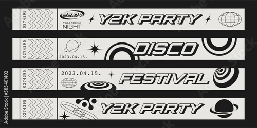 Retro party control bracelets template with futuristic elements. Y2k aesthetic design.