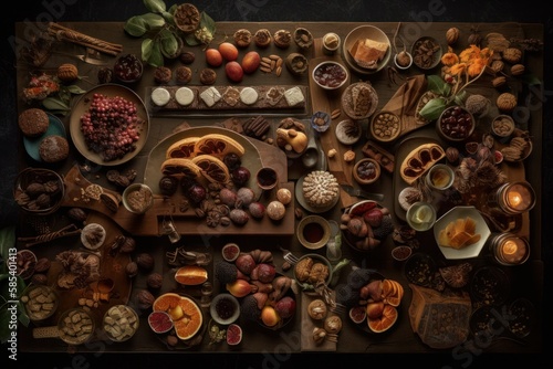 Knolling Gourmet Food - Generative AI Illustration of Food Cuisine Collection