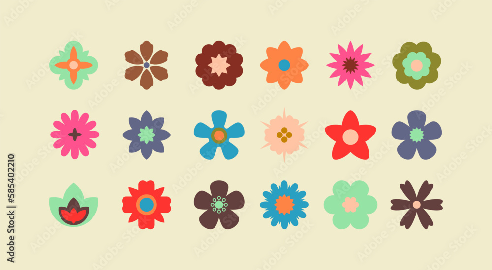 Groovy flower. Flat flower icons set. Retro 70s vector isolated elements. Groovy flower. Flat flower icons set. Retro 70s vector isolated elements.