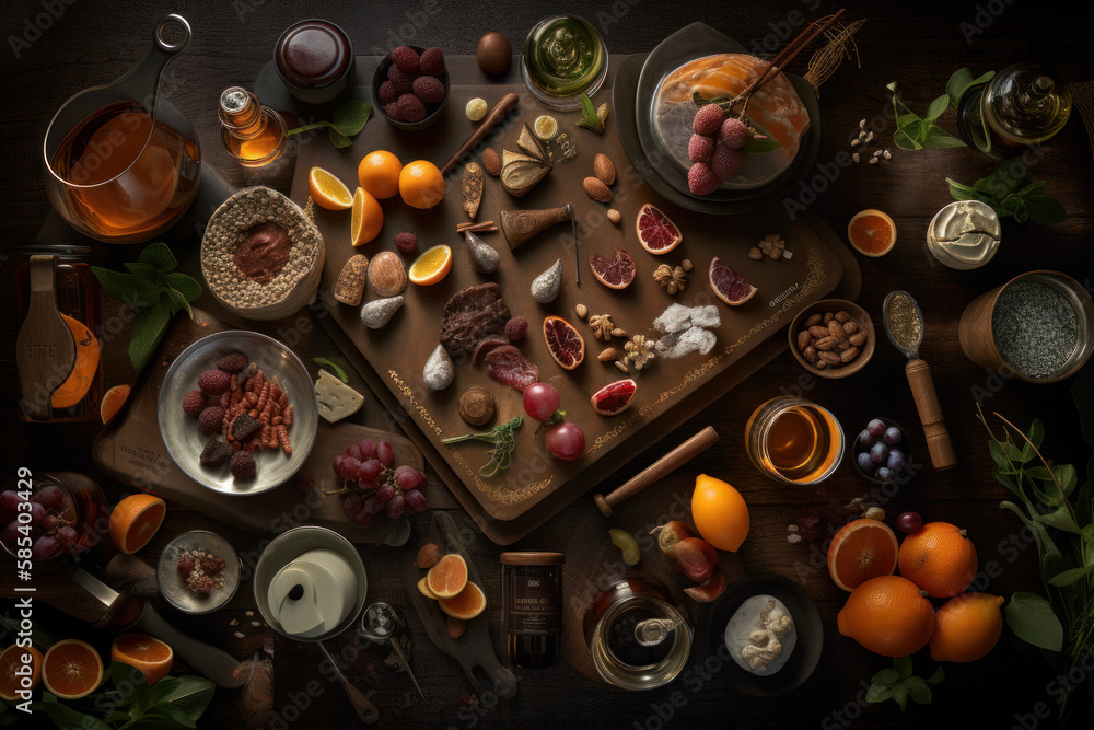 Knolling Gourmet Food - Generative AI Illustration of Food Cuisine Collection