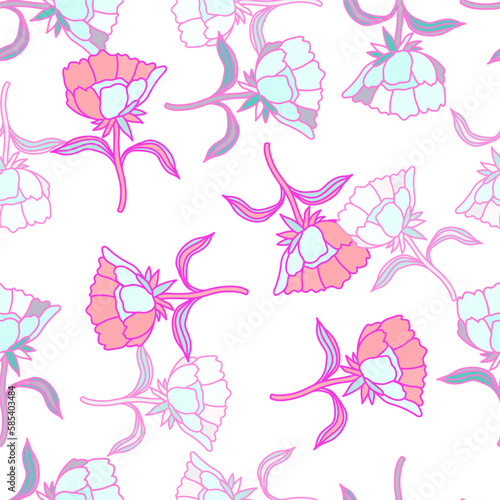 Seamless pattern with flowers and leaves. Abstract floral wallpaper.