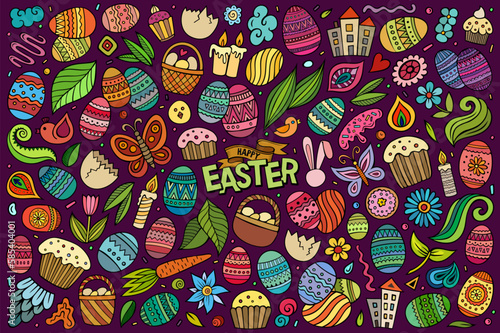 Vector set of Easter theme items, objects and symbols