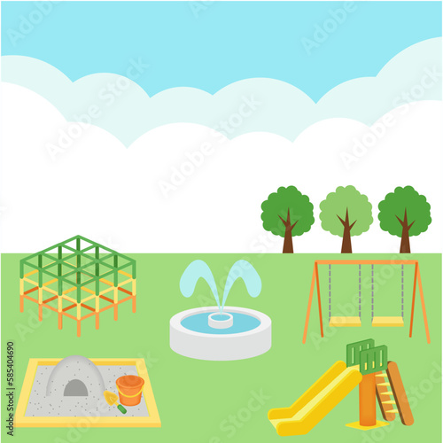 遊具と噴水がある公園