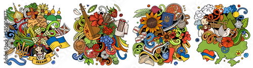 Ukraine cartoon vector doodle designs set.