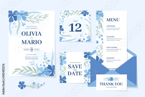 Conjunto de papelería de invitación de boda de flores