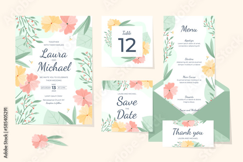 Conjunto de papelería de invitación de boda de flores