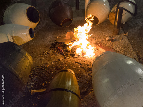 Warmig up drums in the street. photo