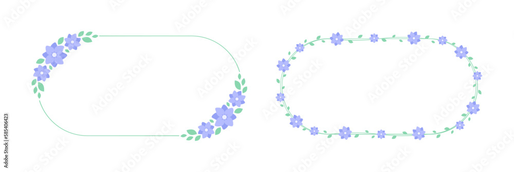 Oval lavender floral frame set. Botanical flower border vector illustration. Simple elegant romantic style for wedding events, signs, logo, labels, social media posts, etc.