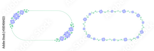 Oval lavender floral frame set. Botanical flower border vector illustration. Simple elegant romantic style for wedding events, signs, logo, labels, social media posts, etc.