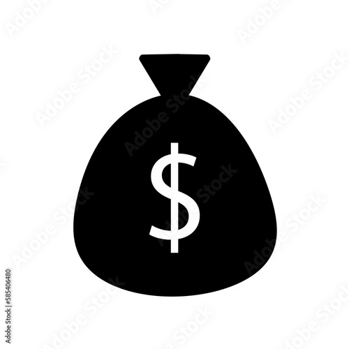 Money bag icon isolated on white background. Money black pictogram. Dollars in bag illustration. Flat design