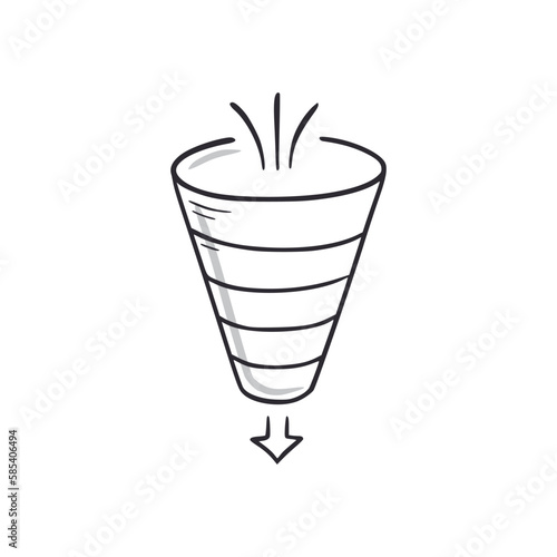 Sale, marketing funnel doodle. Funnel conversion hand drawn sketch style icon. Business marketing, sale filter doodle drawn concept. Vector illustration.