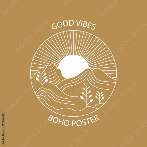 Linear boho icons. Bohemian style logotypes in vector for fashion, beauty, mental and treatment industries. Abstract design elements for decoration in modern minimalist style for social media posts.