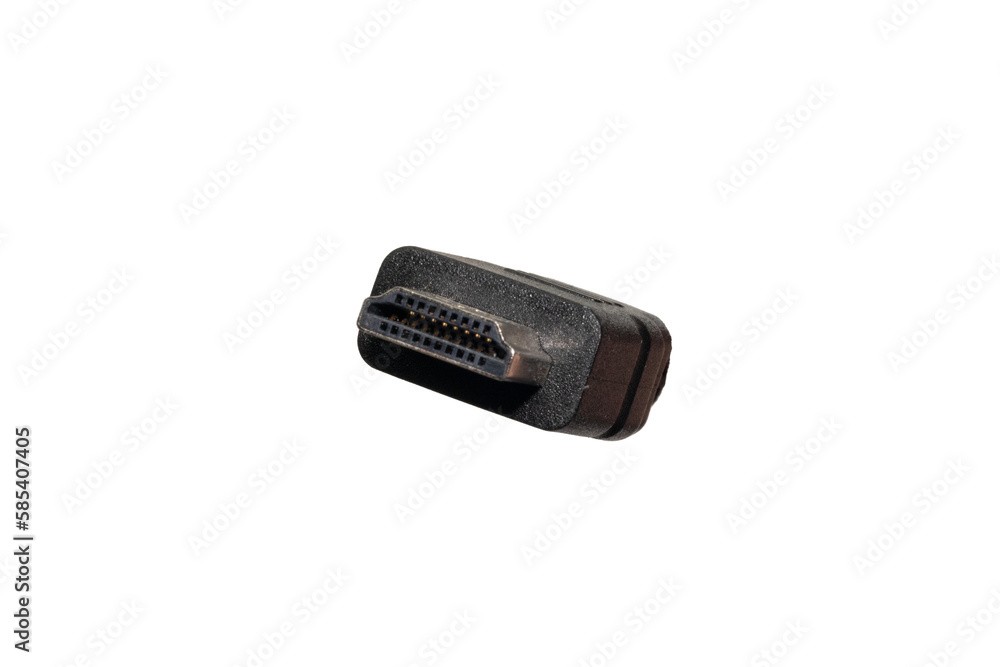 Ein Schwarzes HDMI Kabel und deren Anschlüsse von der Seite auf Transparenten Hintergrund Ein Schwarzes HDMI Kabel und deren Anschlüsse von der Seite auf Transparenten Hintergrund