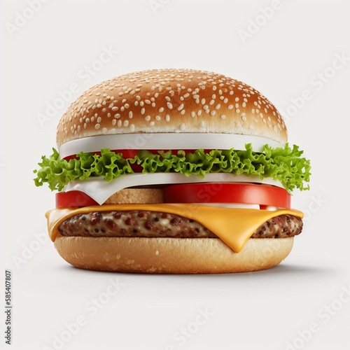Amazing homemade beef burger with juicy meat and vegetables on a white background generative ai