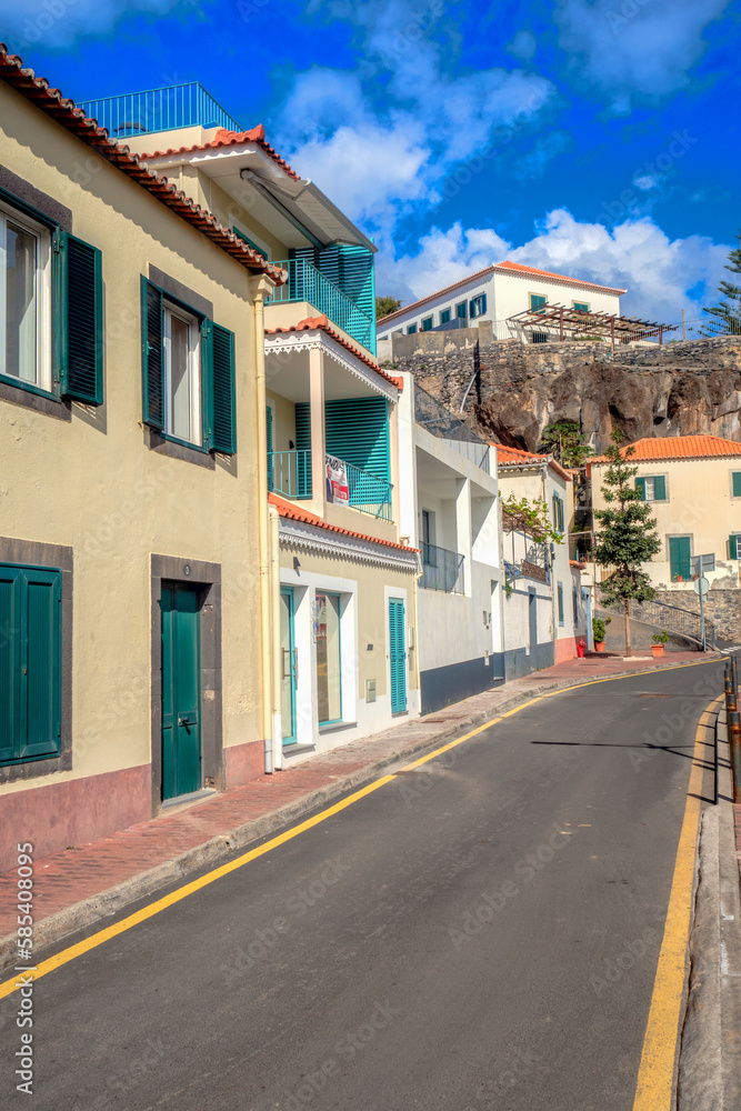 view of Camara de lobos city center, Madeira, Portugal  on sunny winter day in february	