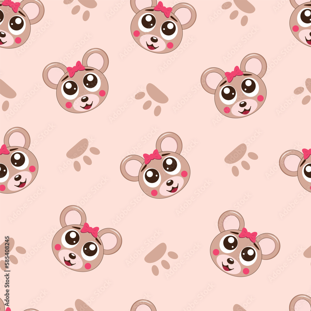 Seamless colorful bear face pattern vector illustration 