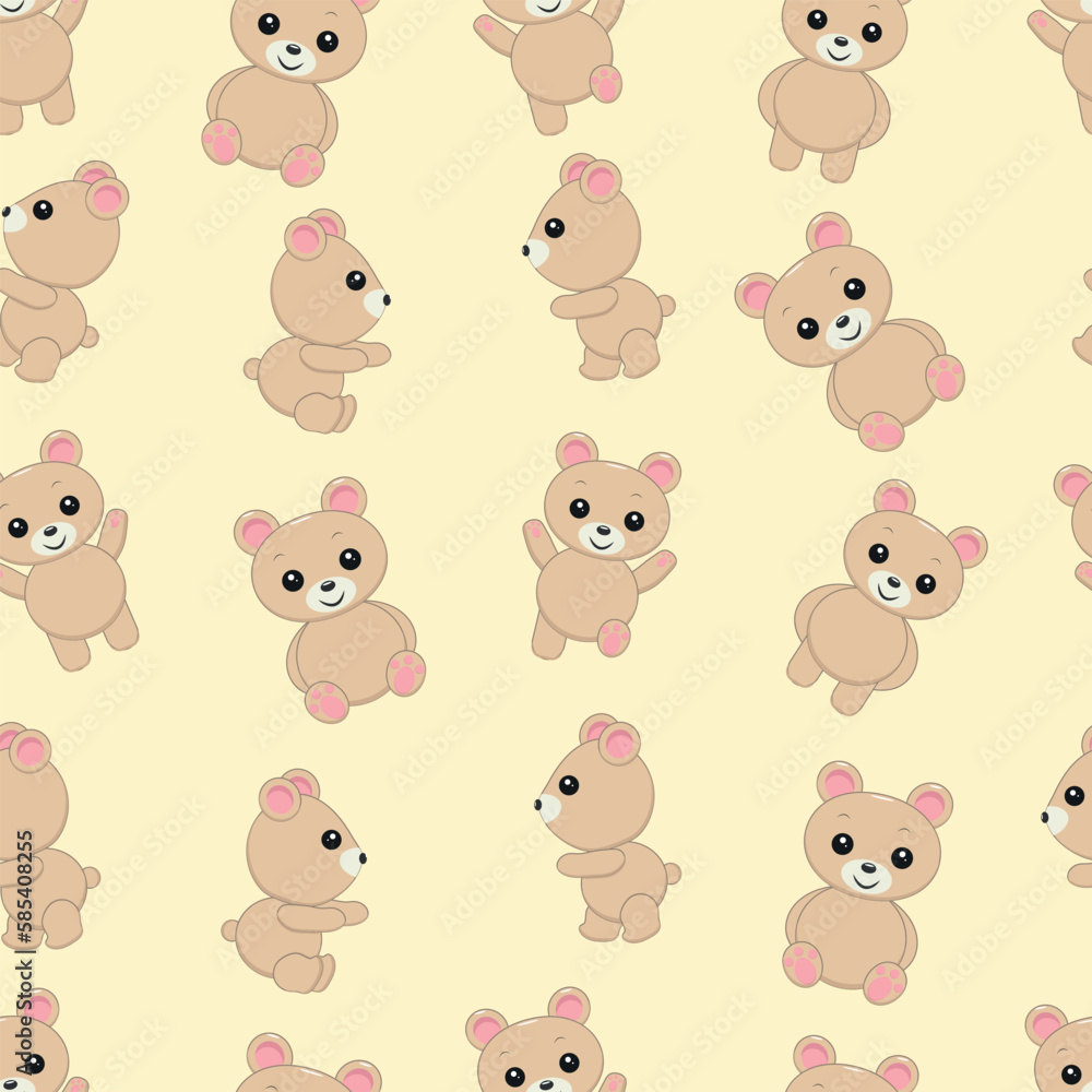 Seamless pattern with teddy bears. Vector graphics.