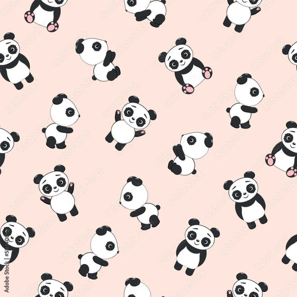 Fototapeta premium Seamless cute cartoon panda. Suitable for printing, design, wallpaper, decor, textiles and packaging.