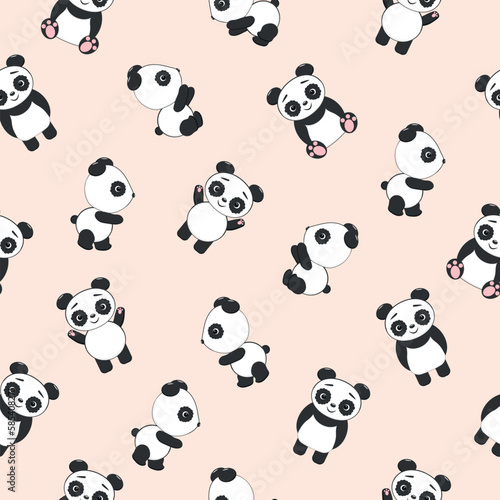Seamless cute cartoon panda. Suitable for printing, design, wallpaper, decor, textiles and packaging.