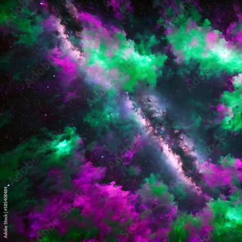 Abstract green purple space star nebula model texture render