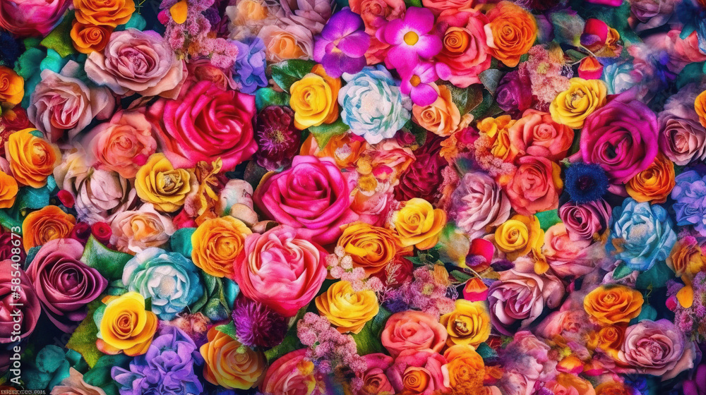 Colorful Detailled Beautiful Flowers Roses Background (Edited Generative AI)