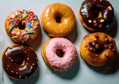 Colorful Assorted Glazed Donuts on Flay.