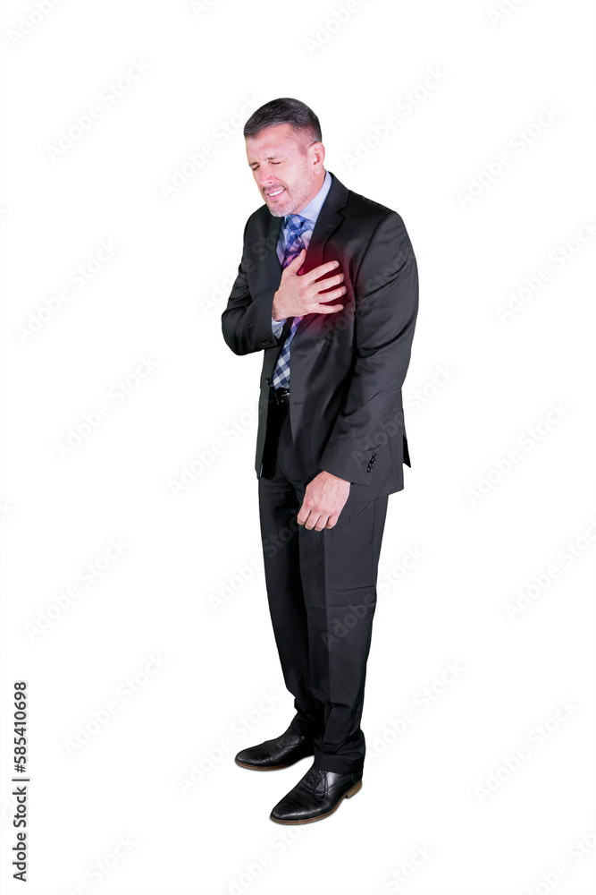 Businessman having a heart attack over white background in studio Businessman having a heart attack over white background in studio