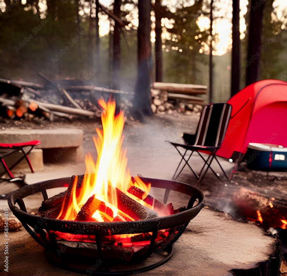 Fire burning in a fireplace. Campfire. Generative Ai. Fire burning in a fireplace. Campfire. Generative Ai.