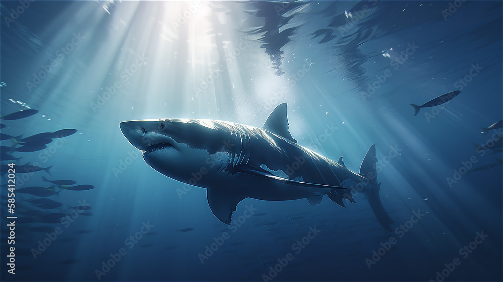 Obraz premium 海を優雅に泳ぐサメ | Shark swimming gracefully in the sea Generative AI