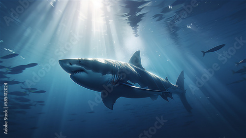 海を優雅に泳ぐサメ   Shark swimming gracefully in the sea Generative AI © Lumin5e616f1