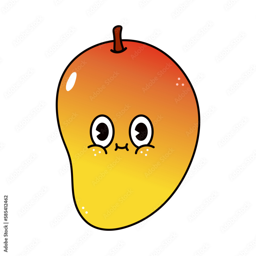 Cute funny Mango character. Vector hand drawn traditional cartoon vintage, retro, kawaii character illustration icon. Isolated on white background. Mango character concept Cute funny Mango character. Vector hand drawn traditional cartoon vintage, retro, kawaii character illustration icon. Isolated on white background. Mango character concept