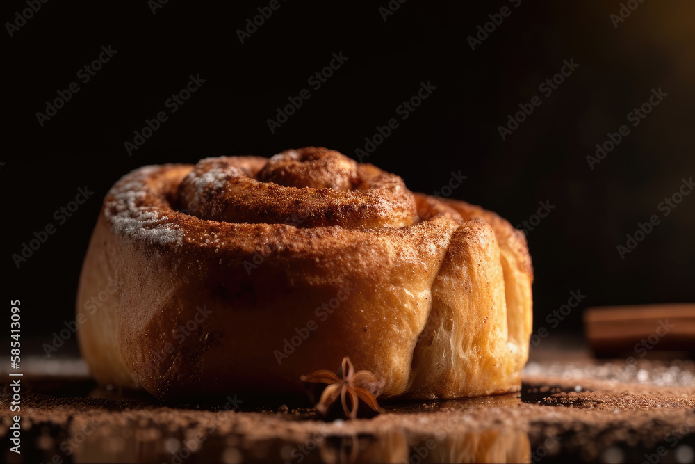 Cinnamon roll a tender, fragrant piece of fresh cinnamon Generative AI Cinnamon roll a tender, fragrant piece of fresh cinnamon Generative AI