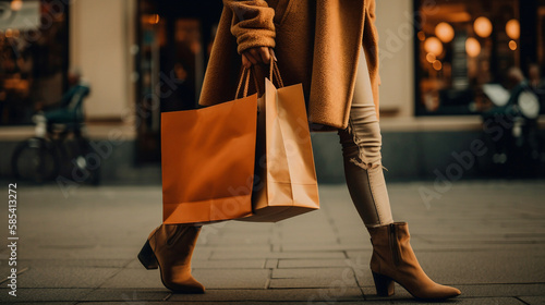 woman with legs holding shopping bags. photo