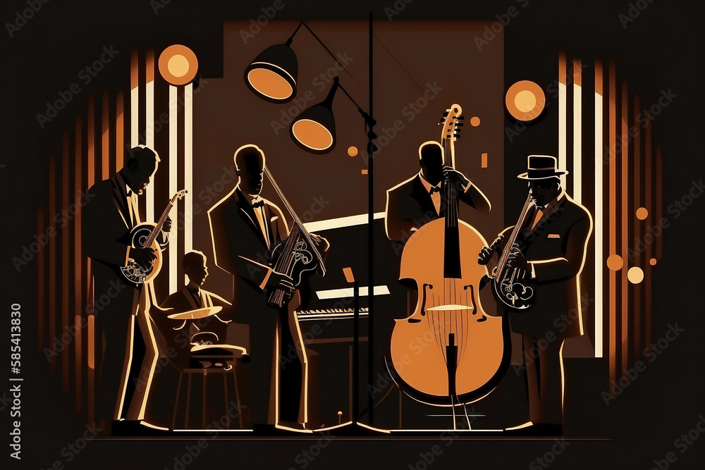 Fototapeta premium Jazz saxophone player illustration for jazz poster generated by AI.