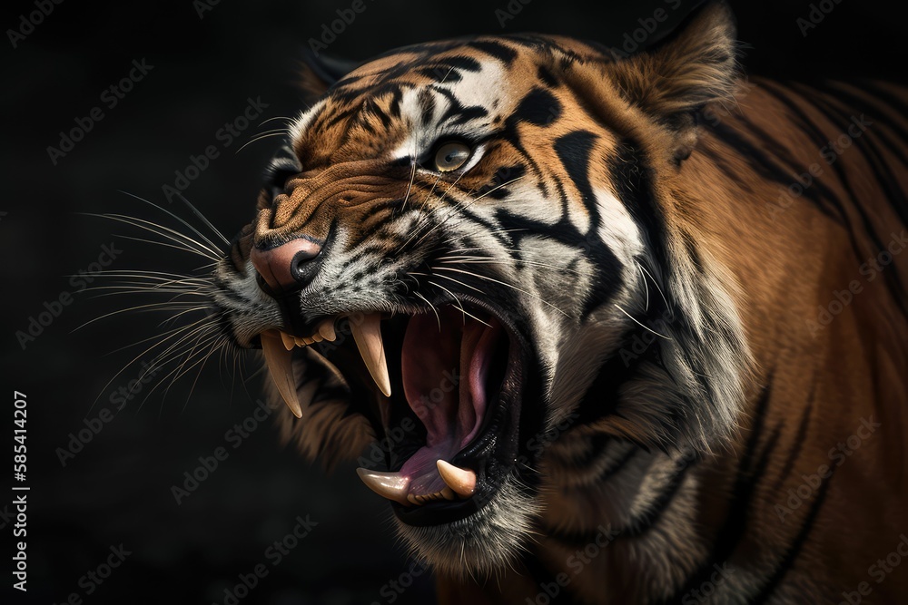 Fototapeta premium portrait of a screaming tiger, photorealistic, generative AI
