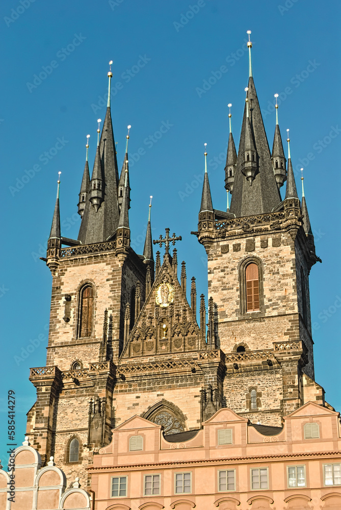 Towers of the Tyn Church on the Old Town Square in Prague