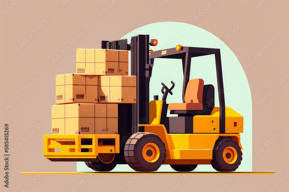 Yellow Forklift with a Pallet of Boxes, generative ai