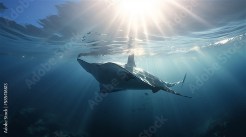 海を泳ぐマンタ   manta ray swimming in the ocean Generative AI © Lumin5e616f1