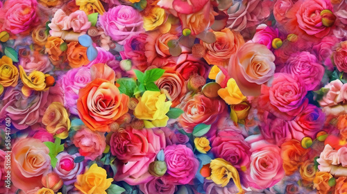 Colorful Detailled Beautiful Flowers Roses Background (Edited Generative AI)