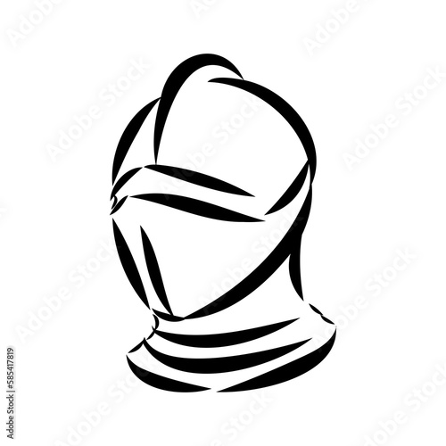 Knight armour engraving vector illustration. Scratch board style imitation. Black and white hand drawn image.