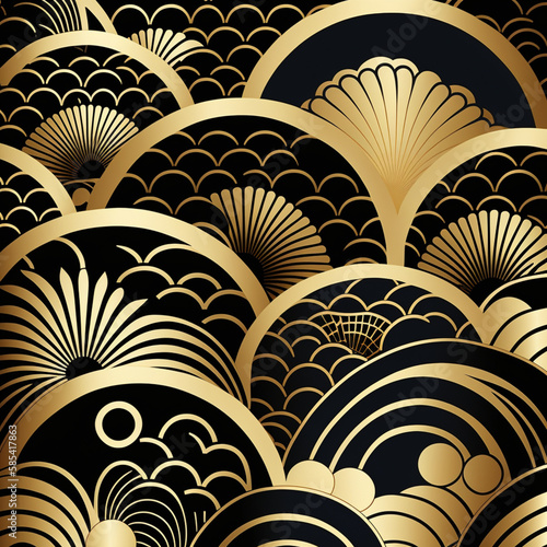 japanese golden storm elements ornament patternt seamless  