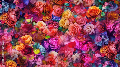 Colorful Detailled Beautiful Flowers Roses Background (Edited Generative AI)