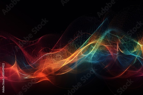 3d render. Abstract futuristic background with blurry glowing wave and neon lines. Spiritual energy concept, digital fantastic wallpaper with, Generative AI