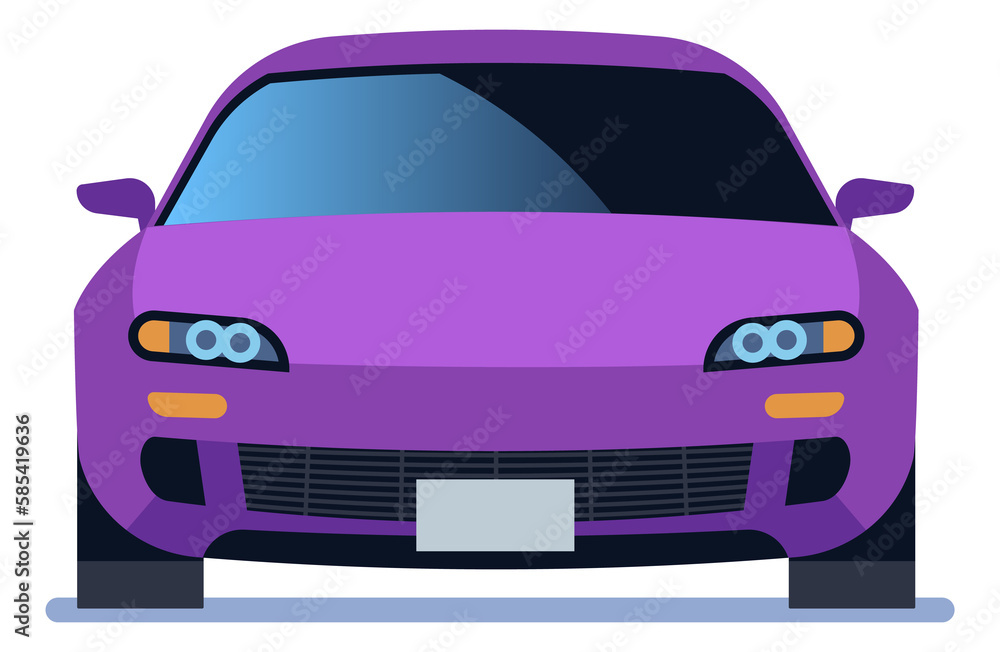 Sport car front view. Violet luxury supercar icon
