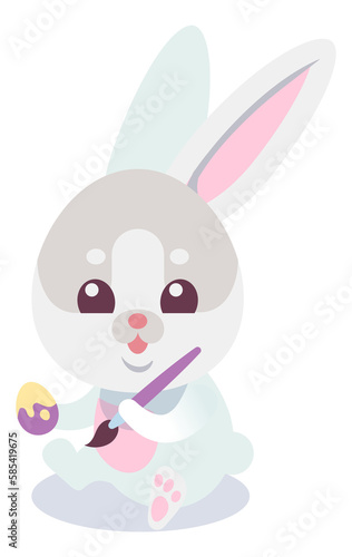 Cute bunny painting eggs. Easter preparation in cartoon style